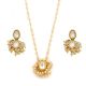 Gold Tone Kundan Double Oval Pendant Necklace & Earring Set with Pearl Tassels